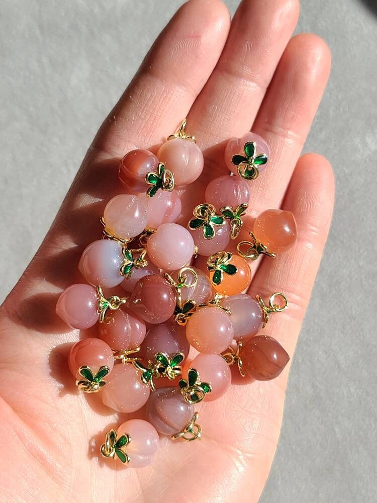 Peach Agate Crystal Charm Pink Agate Peach Pendant Calming Etsy