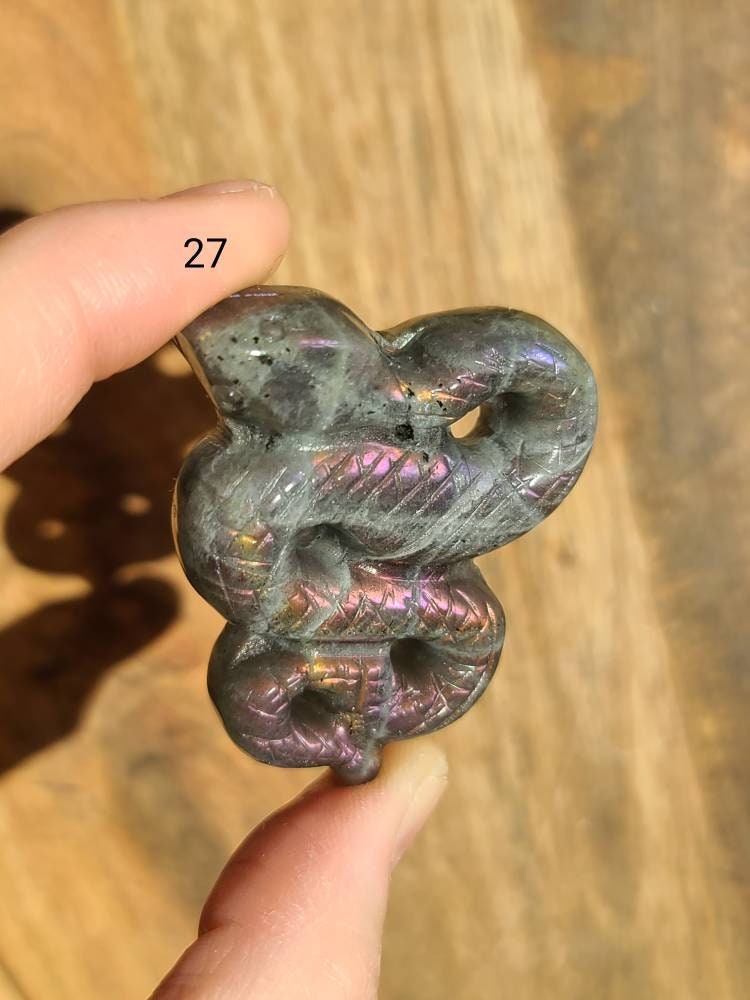 Carved Labradorite Snake: Purple Pink Crystal, Transformation