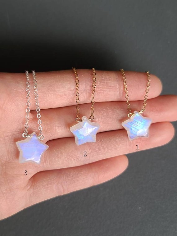 Blue Moonstone Star Pendant, Rainbow Moonstone Pocket Stone, New 