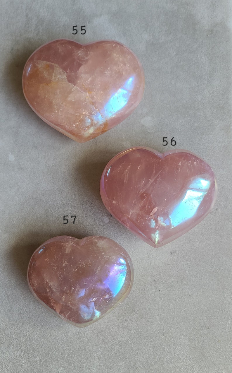 Angel Aura Rose Quartz Hearts, Raw Pink Rose Quartz Palm Stone, Healing ...