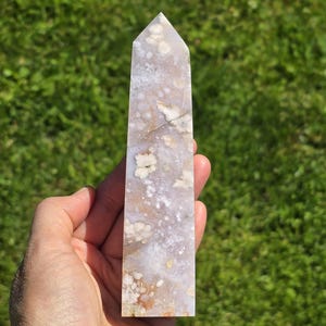 Pink Amethyst Flower Agate Druzy Tower: Calming Cherry Blossom Crystal