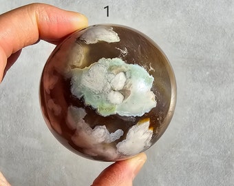 Flower Agate Sphere: Green & Lavender Cherry Blossom Crystal