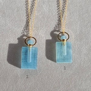 Crystal Perfume Bottle Pendant, Aquamarine Perfume Bottle, Blue Thoart Chakra Necklace