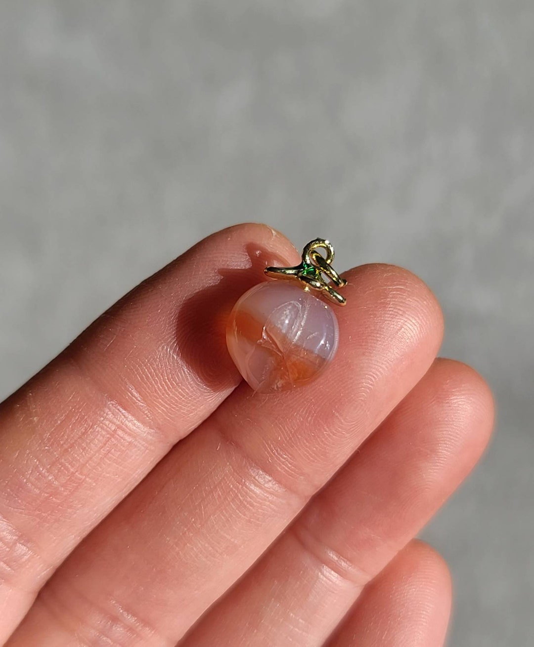 Peach Agate Crystal Charm, Pink Agate Peach Pendant, Calming Crystal