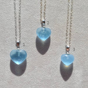 Aquamarine Heart Pendant, Blue Aquamarine, Calming Blue Crystal, Blue Chakra Crystal, Safe Travel Crystal, Aquarius Crystal