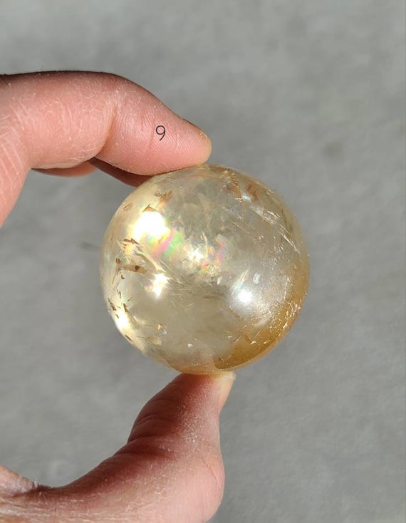 Honey Calcite Sphere: Rainbow Optical Crystal, Cleansing Meditation Tool