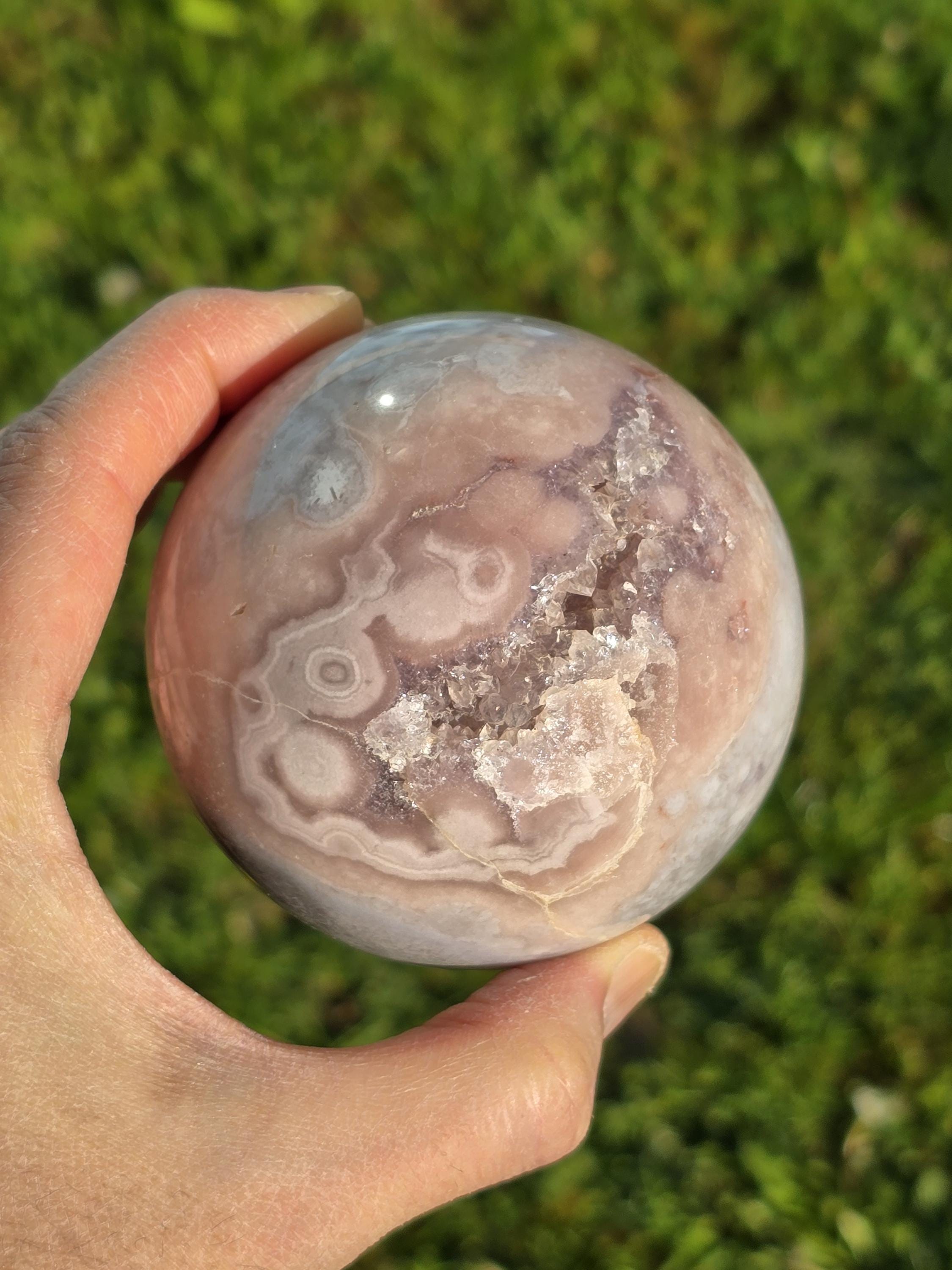 ピンクアメジストフラワーアゲートドゥルージースフィア：心を落ち着か