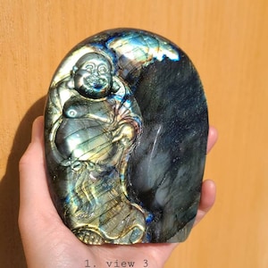 Carved Labradorite Laughing Buddha: Transformation Crystal