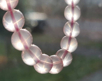 Bracelet quartz rose étoilé du Mozambique : perles de guérison pour chakra du cœur