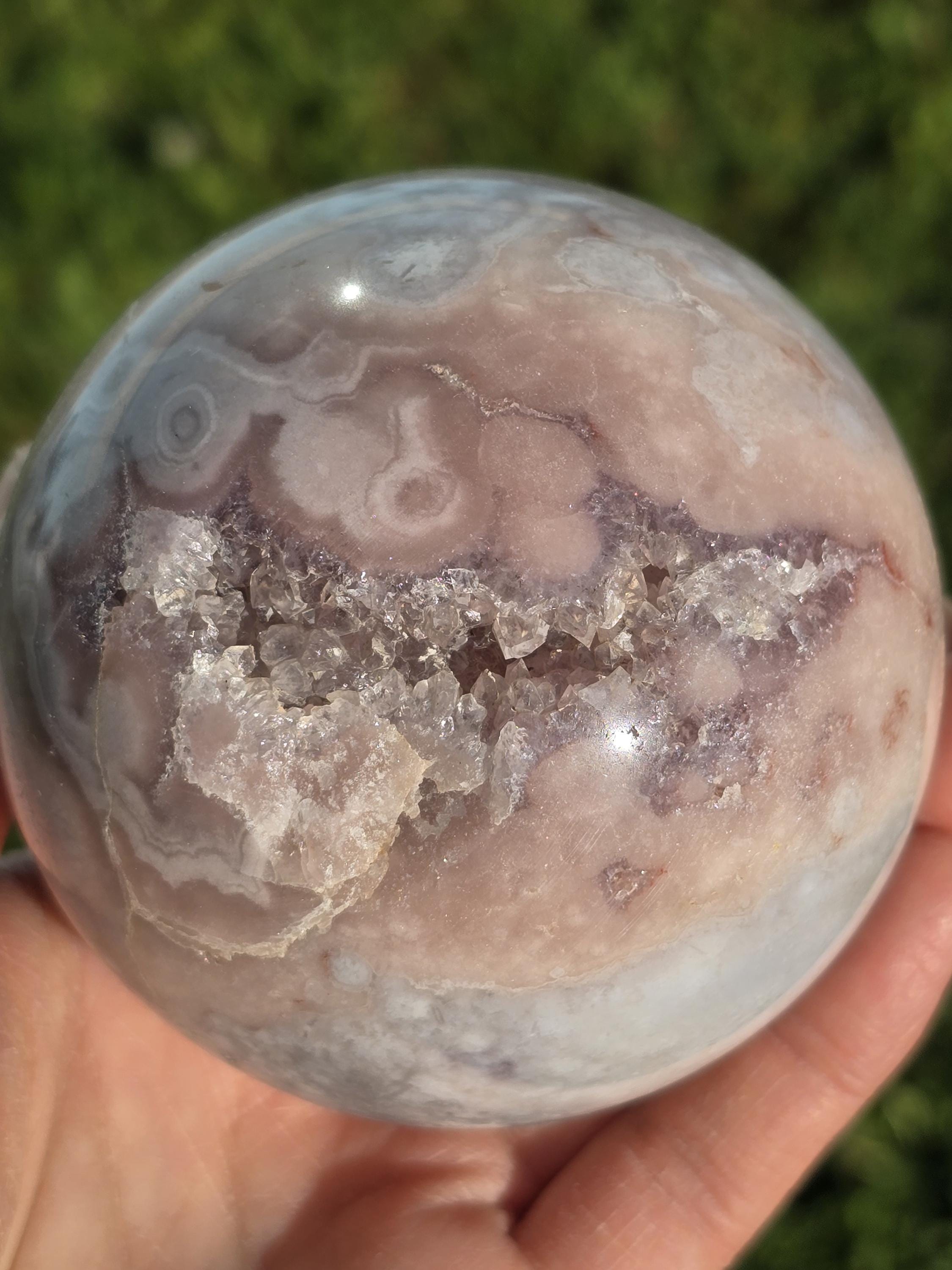 ピンクアメジストフラワーアゲートドゥルージースフィア：心を落ち着か