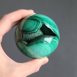 Malachite Druzy Sphere, Malachite Palm Stone, Healing Heart Chakra, Cleansing Crystal, Green Chakra Sphere, Dendritic Malachite Sphere image 1