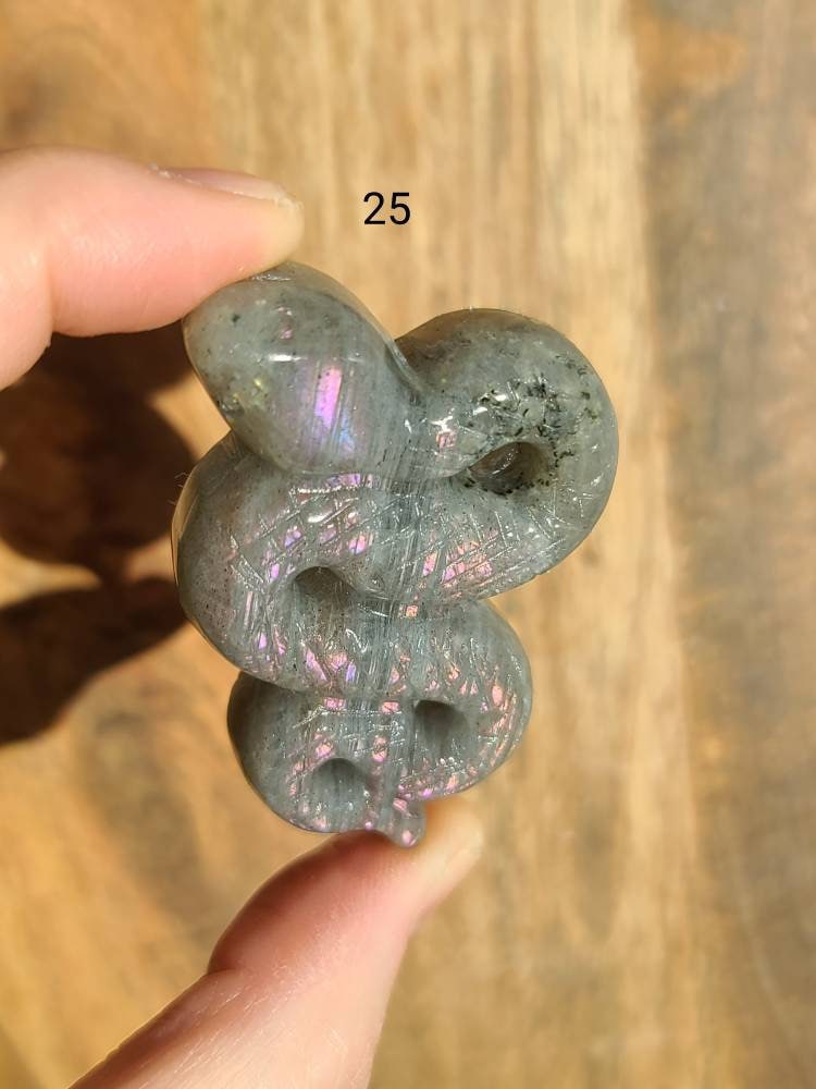 Carved Labradorite Snake: Purple Pink Crystal, Transformation