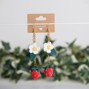 Handmade Crochet Strawberry Earrings -Gold and Silver Plated Jewelry