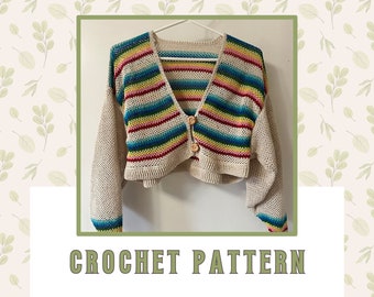 Rainbow Lattice Lace Crochet Cropped Cardigan | Crochet Cardigan Pattern | Made-to-Measure Cropped Bolero Crochet Pattern