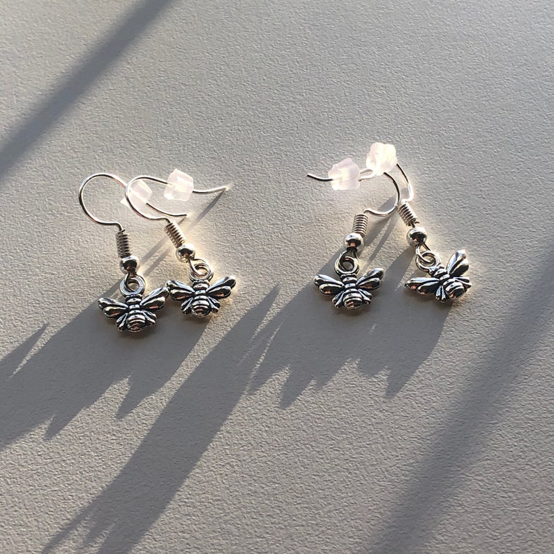 Silver Bee Earrings Hook with rubber backing