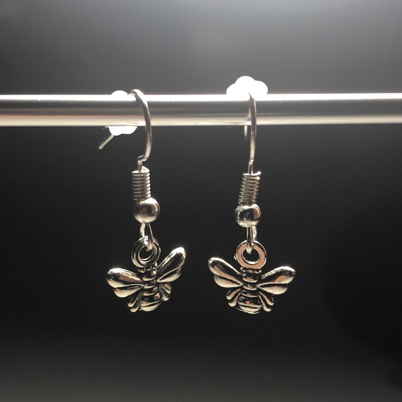Silver Bee Earrings Hook with rubber backing