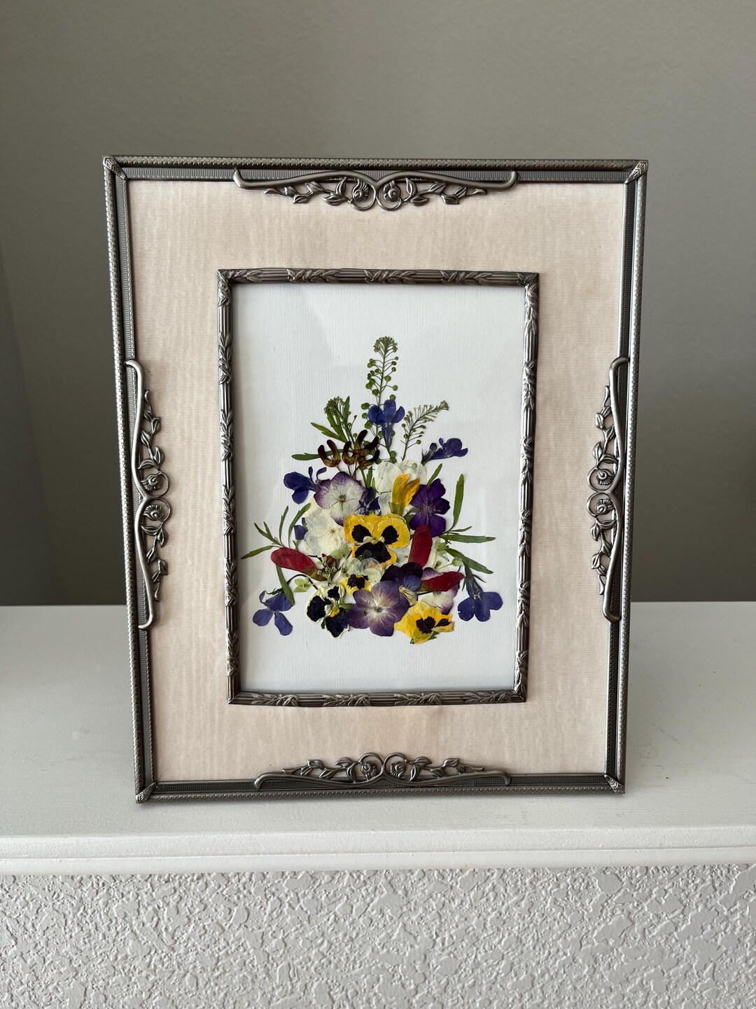 Vintage Silver Frame and Newly Pressed Flowers - Etsy
