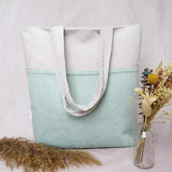 Cord Shopper Mint Beige Color Blocking Leo