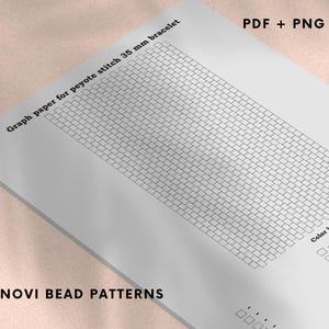 May include: A white graph paper for peyote stitch bracelet patterns. The paper includes a grid for a 35 mm bracelet design, with the text "Graph paper for peyote stitch 35 mm bracelet". The text "PDF + PNG" is also visible.