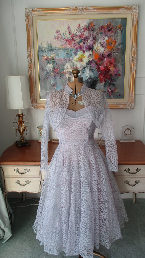 Vintage 1950s Prom Dress- Periwinkle Lace 1950s Pr