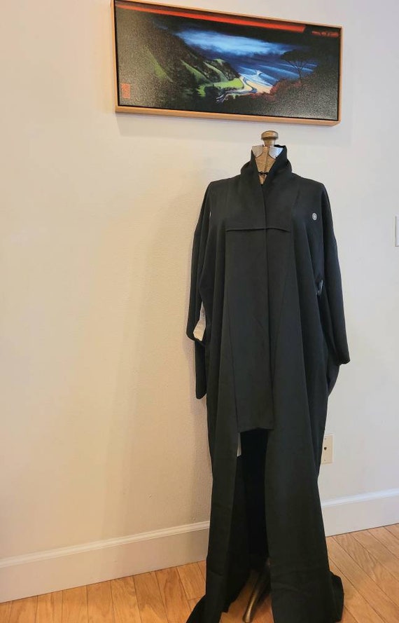 Vintage 1950s Black Silk Crepe Kimono