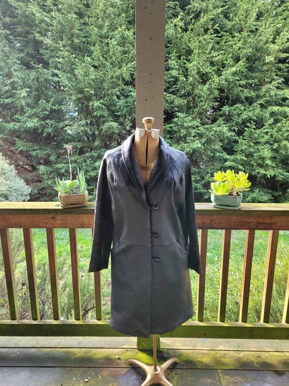Vintage 1980s Black Leather Coat By Scully