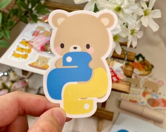 Python Logo Bear Vinyl Sticker | Weatherproof Programmer Gift