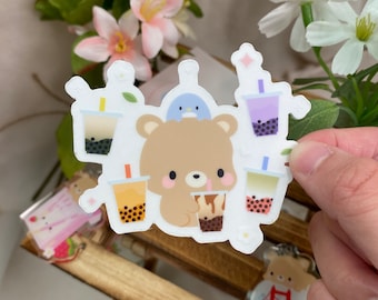 Brown Bear Bubble Tea Clear Vinyl Sticker