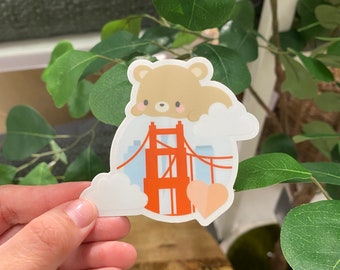 San Francisco Bay Area Golden Gate Bridge Brown Bear Transparent Vinyl Sticker