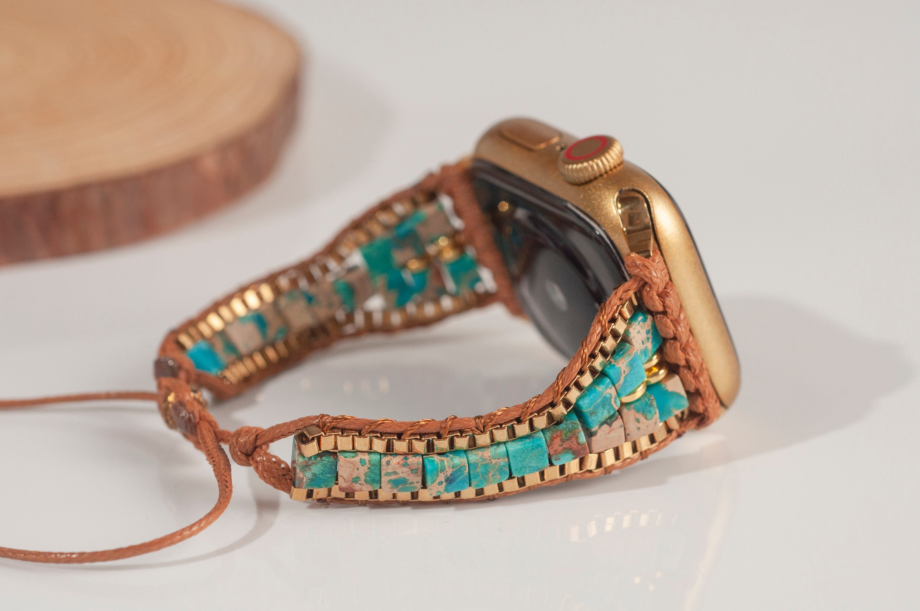 Gold and Dark Green / Brown Stone Watch Gold Vintage Women Watch with Green Stone Bracelet Band  main image 2
