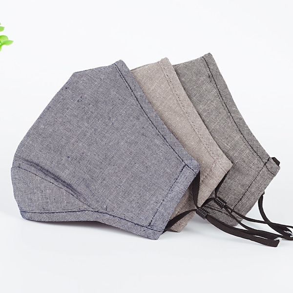 3PC Denim Face Mask Set, Reusable with Filter Pocket