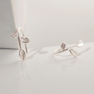 Tiny Leaf Climber Huggie Earrings • stud sterling silver earrings • rose gold • handmade jewelry • minimalist • gift for her • everyday wear