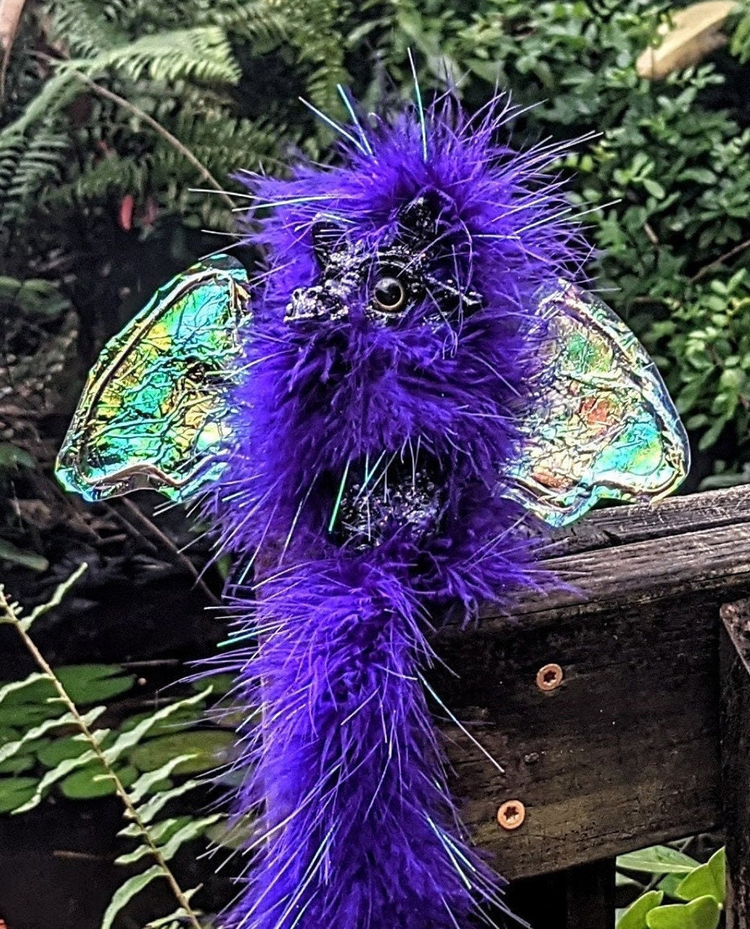 Purple Winged Dragon Shoulder Puppet Renaissance Faire Gift Glow in the
