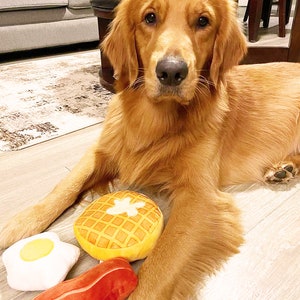 TONBO Hundespielzeug Set – Knisternde Plüschtiere (Speck, Ei, Waffel) Für Leichte Kauer