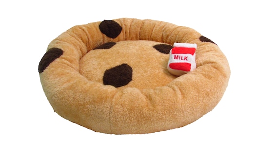 TONBO Chocolate Chip Cookie Pet Bed With Milk Crinkle Toy Etsy