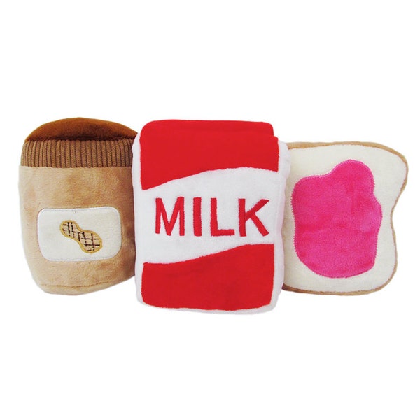 TONBO Snack Time Combo - Crinkle Plush Cute Dog Toys, Peanut Butter, Jelly Toast, Milk