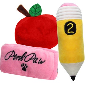 TONBO Teacher&#39;s Pet Combo - Crinkle Plush Cute Dog Toys, Pencil, Apple, Eraser