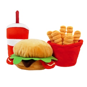 Happy Chow Combo - Squeaky Plush Dog Toy, Burger, Fries, Soda