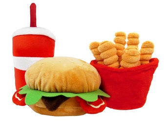 Happy Chow Combo - Squeaky Plush Dog Toy, Burger, Fries, Soda