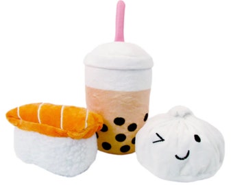 TONBO Boba Combo - Crinkle Plush Cute Dog Toys, Boba Milk Tea, Sushi, Dumpling