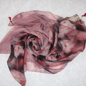 pink floral print scarf/stole, tassel scarf, headcover, fashion scarf