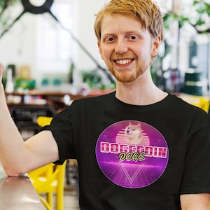 Dogecoin DOGE Digital 80&#39;s Cyberpunk Crypto Shirt Sunset Cryptocurrency tshirt