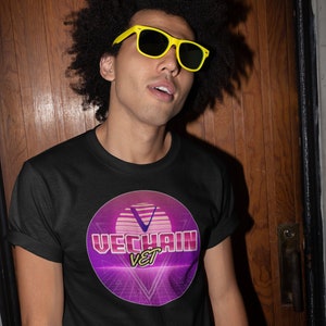 VeChain VET Digital 80&#39;s Cyberpunk Crypto Shirt Sunset Cryptocurrency tshirt