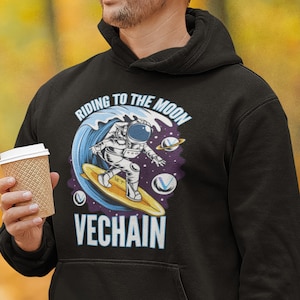 Riding to the Moon VeChain Hoodie | VeChain Hoodie | VET Hooded Sweatshirt | Cryptocurrency Hoodie