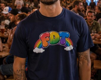 FDT Rainbow Shirt | Funny Pride T-Shirt | Retro Bubble Letter Graphic Tee | Colorful Streetwear Unisex Shirt | Queer Aesthetic Pride Top
