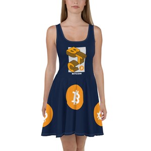 Svart Bitcoin (BTC) skaterklänning | Bitcoin-gåva | Bitcoin vardagsklänning
