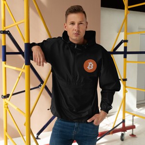 Bitcoin Embroidered Champion Packable Jacket | Cryptocurrency Gift | Crytpo