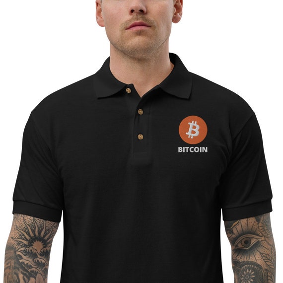 Embroidered Bitcoin Polo Shirt BTC Cryptocurrency Dress Shirt