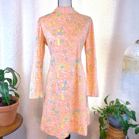 Vintage Psychedelic mini dress , pastel long sleev