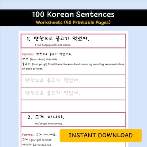 Everyday Korean 100 sentences worksheet